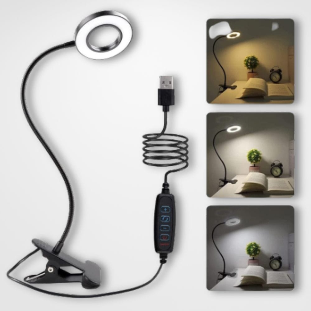 Lampe de pupitre de lecture a clipser aste, lampe de chevet, lampe de  livre, 3 documents, USB, 19 LED